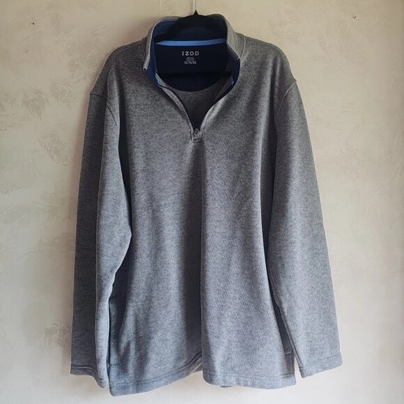 Men's Izod Long Sleeve Gray Quarter Zip Polyester Pullover-Size: XL - Picture 1 of 7